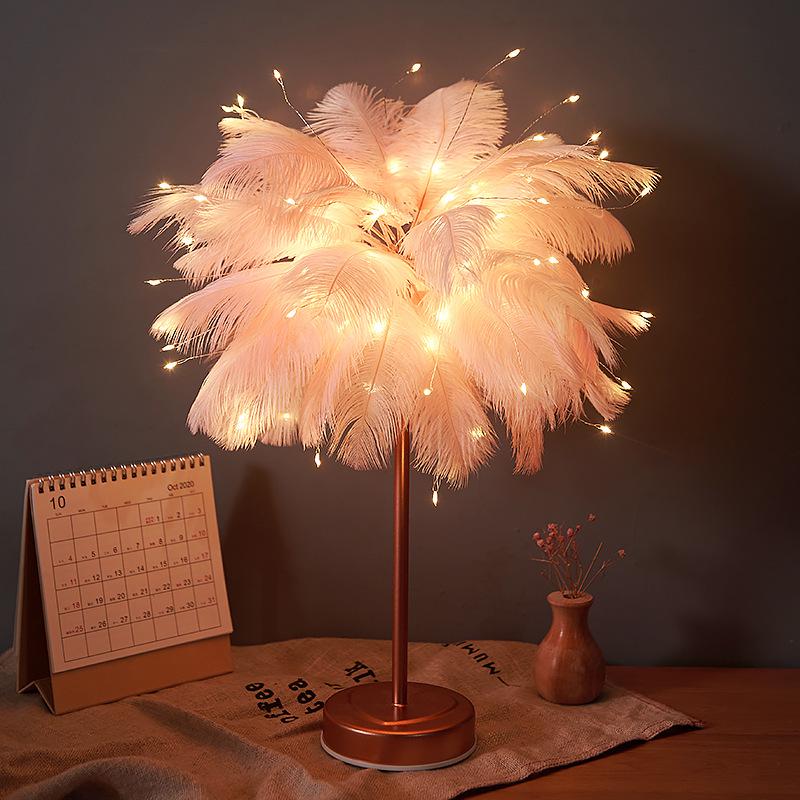 Feather Decoration Nordic Ins Style Bedside Lamp for Bedroom or Living Room - Modern Night Light