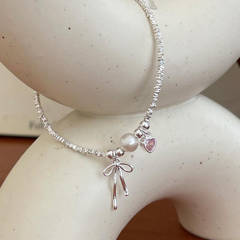 

Серебряный браслет Banyan Tree S925 с сердцем, бантом и жемчугом - Сладкие украшения в корейском стиле. 925 Silver