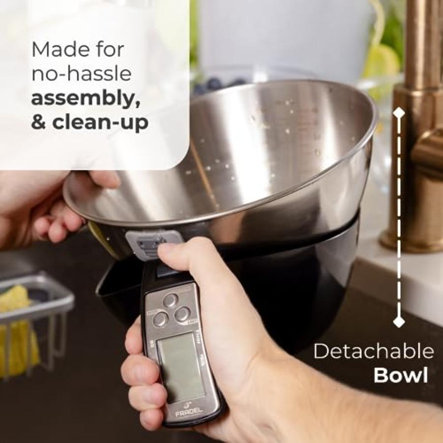 Digital Kitchen Food Scale with Bowl - 11lb Grams Ounces - Removable Dishwasher-Safe Mixing Bowl - Black