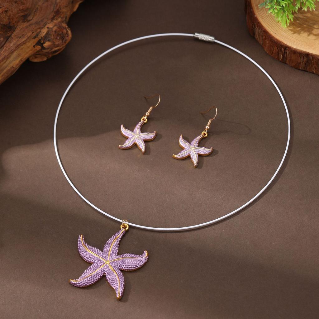 New Enamel Color Starfish Earrings Pendant Set Women's Simple Small Clear Beach Starfish Neck Necklace