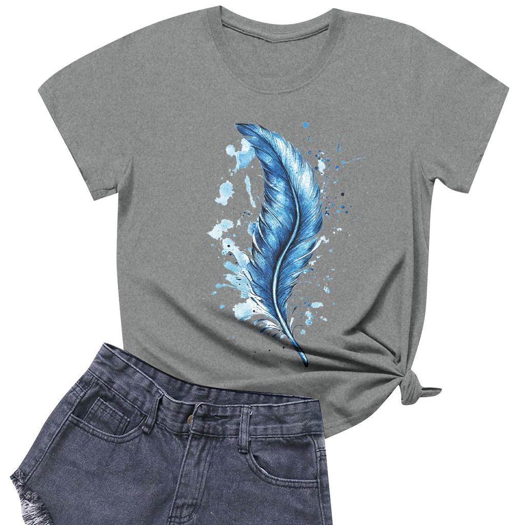 Women's Fashion Casual Printed Short Sleeve Round Neck Pullover Tops