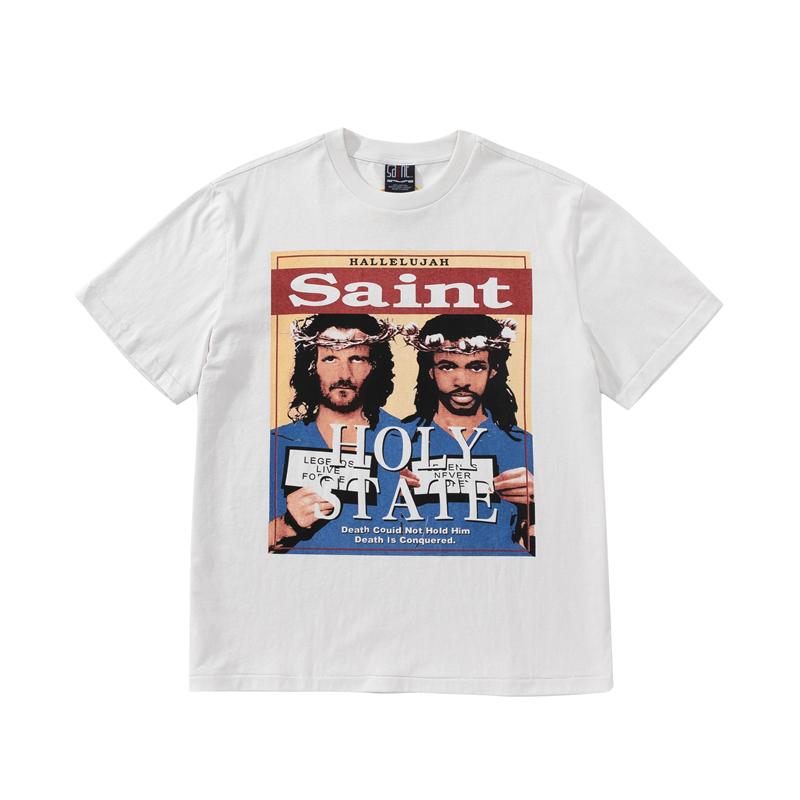 Retro Tops Portrait Letter Banner Printed Short Sleeve High Street Retro Washed VintageT Shirt Loose Japanese Street Oversize