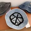 Bear Embroidery Print Vintage Washed Denim Hat Drawstring Adjustable Windproof Fisherman Hat Sunscreen Wide Brim Casual Sun Hat