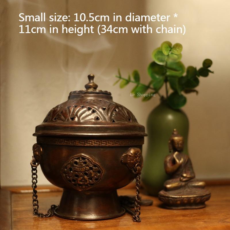 Nepal Purple Copper Hanging Classical Incense Burner Hand-carved Patterns Indoor Incense Burning Buddhist Decoration Censer