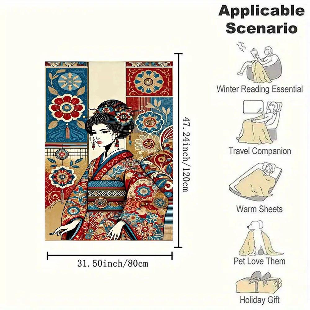 "Japanese Floral Kimono Art Print - Vibrant Traditional Design"Blanket Flannel Throw Blanket for Sofa, Bed, Travel, Camping, Office, Couch,