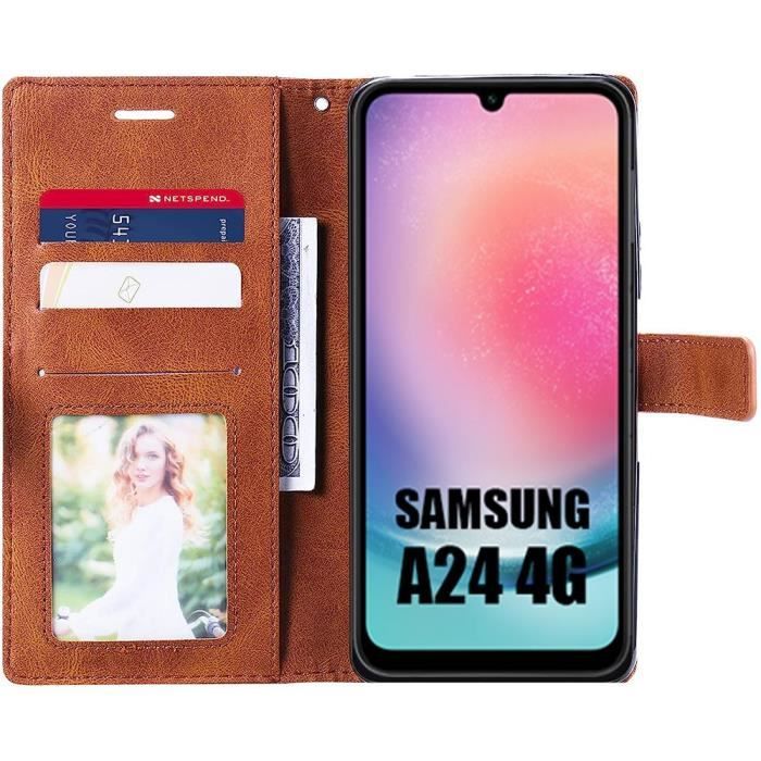 Case for Samsung Galaxy A24 - BOOLING - Leather Effect - 2 Tempered Glasses - Kickstand - Wireless Charging