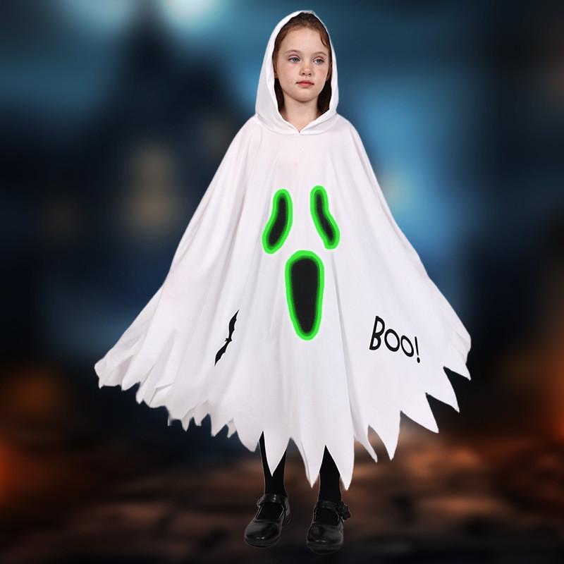 Children Ghost Skeleton Cape With Night Glow For Theater And Cosplay