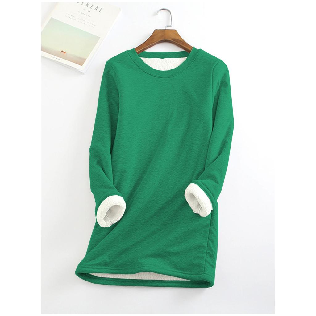 Plus Size Thickened Velvet Warm Tops Women Winter Casual Bottoming Fleece T Shirt Solid Color O-Neck Sweatershirts