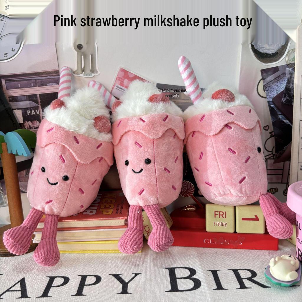 Strawberry Milkshake Plush Keychain Toy Gift