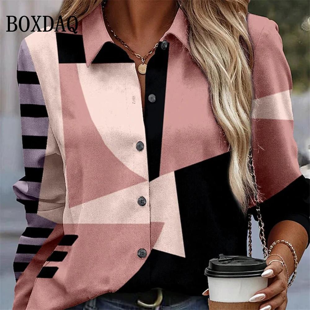 Spring Long Sleeve Button Shirts 3D Floral Printed Loose Lapel Shirt Vintage Women's Blouses Tops Summer Female Clothing 2025
