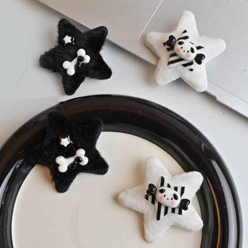 1 Stück/1 Paar Plüsch-Sternform-Haarnadeln mit Harz-Welpen-&Knochen-Dekor Mädchen Harajuku Haarspange Karneval Zopf-Haarspange