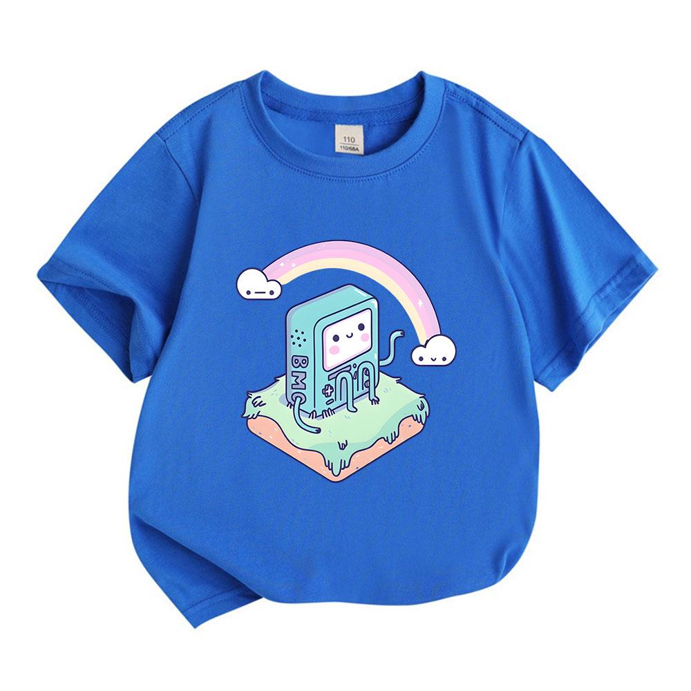 Kids Boys Girls 100% Cotton Short Sleeve Crew Neck T-Shirt, Cute Adventure Game Console BMO Character Print Casual Soft Tee for Daily Wear