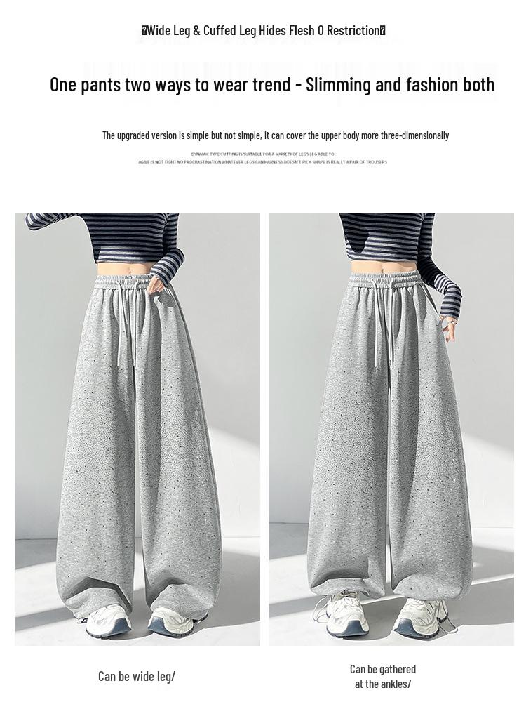 Pantalon de survêtement décontracté large à jambes évasées pour femme, résistant, avec strass, pour le printemps et l'automne