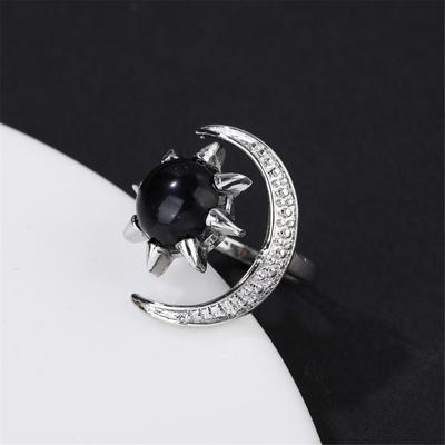 Natural Crystal Star Moon Ring With Adjustable Fit For Women Fashion Jewelry Gift Handmade Finger Accessories
