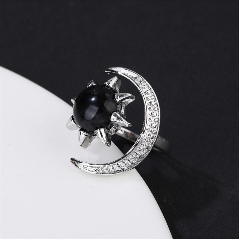 Elegant Moon and Star Crystal Ring Smooth Comfort Band Handmade Finger Jewelry Stylish Daily Wear Accessories