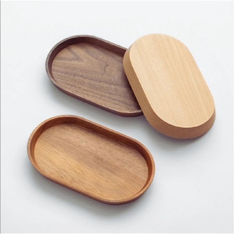 Japanese Wooden Serving Tray Oval Solid Wood Tea Coffee Snack Plate Small Exquisite Kitchen Tray
