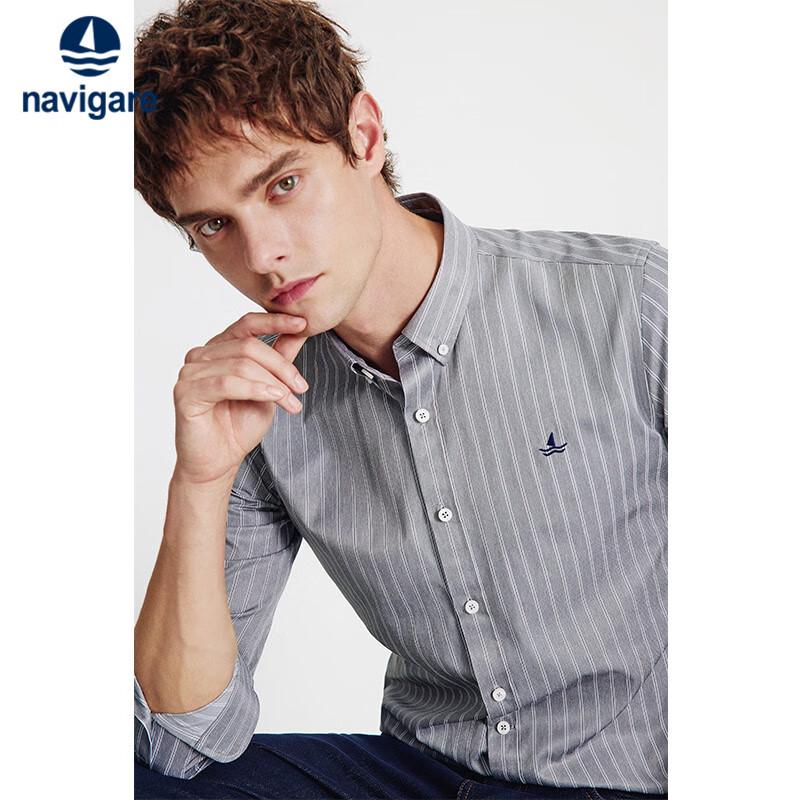 Navikel Men s Long-Sleeve Striped Casual Shirt L/40