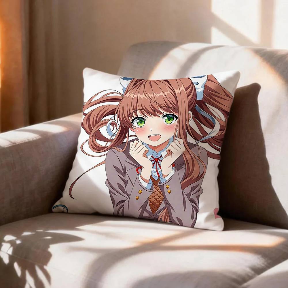 Meta Horror Game DDLC MMonika Pillow Case Pattern Printed Pillowcase For Living Room Sofa Cushion Cover