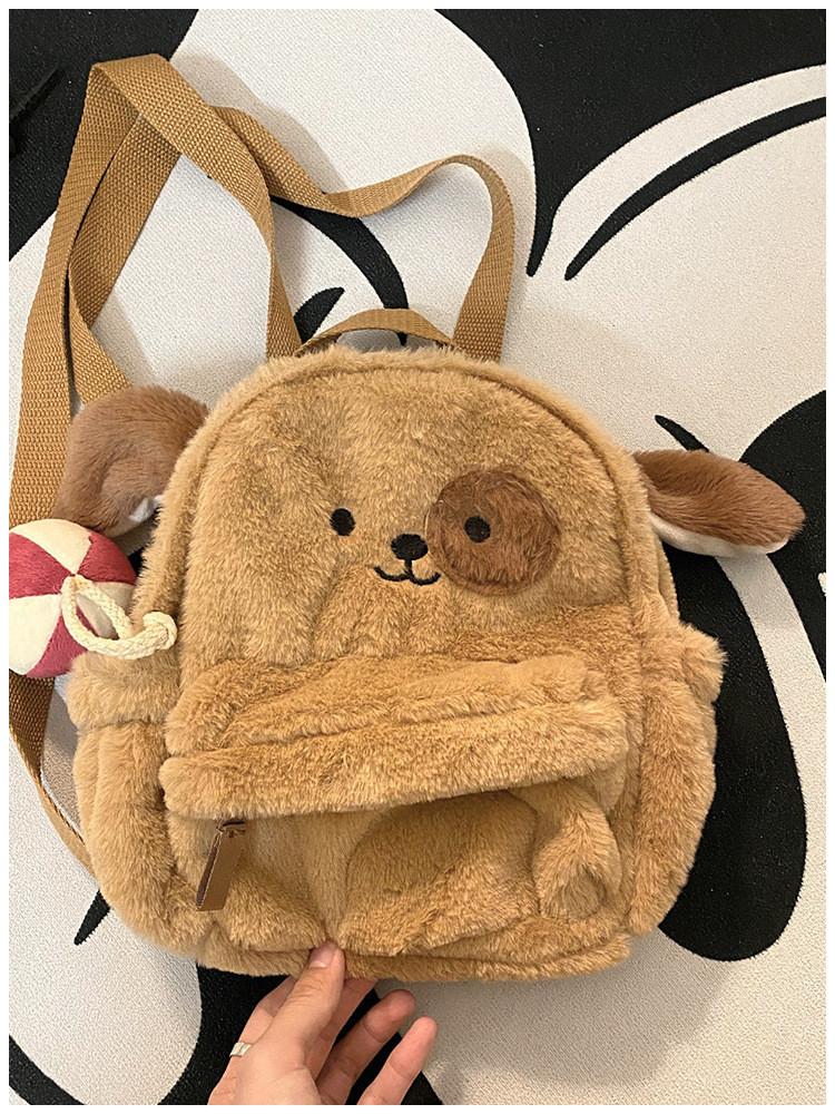 2023 New Plush Puppy Backpack Cute Soft Girl Plush Bag Cartoon Student Small Backpack Brown Street Fashion