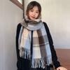 Plush Winter Cashmere Scarves Tassel Long Shawl Simple Plaid Wool Scarf  Student