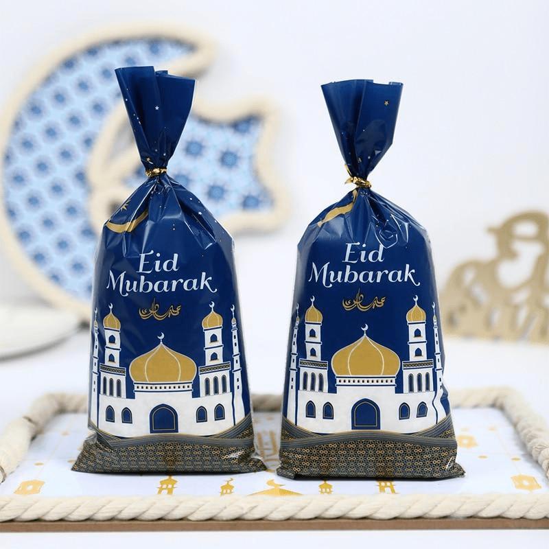100pcs/set Mubarak Bags Plastic Cookie Candy Bag Ramadan Kareem Decor Islamic Muslim Party Supplies Eid Al-fitr Decor