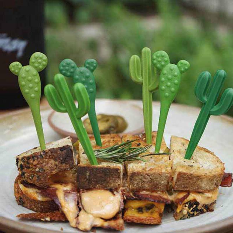 6Pcs/Pack Cactus Fruit Forks Dessert Forks Toothpick Kids Tableware Food Picks