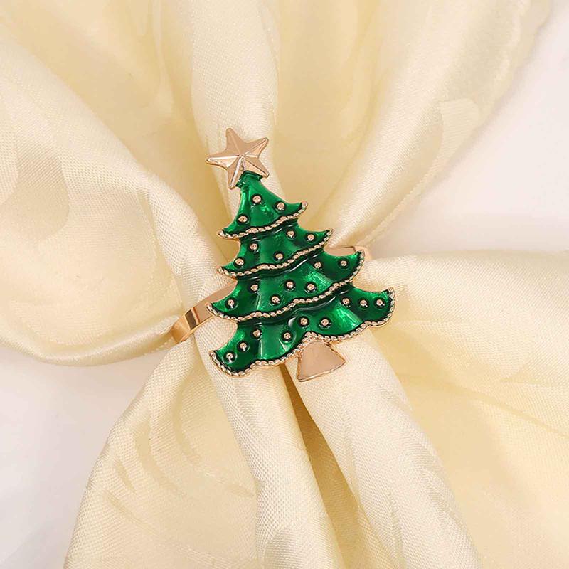 6Pcs Christmas Napkin Rings Xmas Tree Ornaments Christmas Home Kitchen Dinner Table Decoration New Year Party Supplies