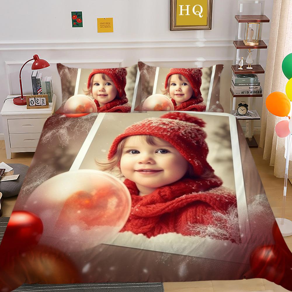Christmas Digital Printing 3D Printing Polyester Pillowcase Quilt Cover Two or Three-piece Set Is Available