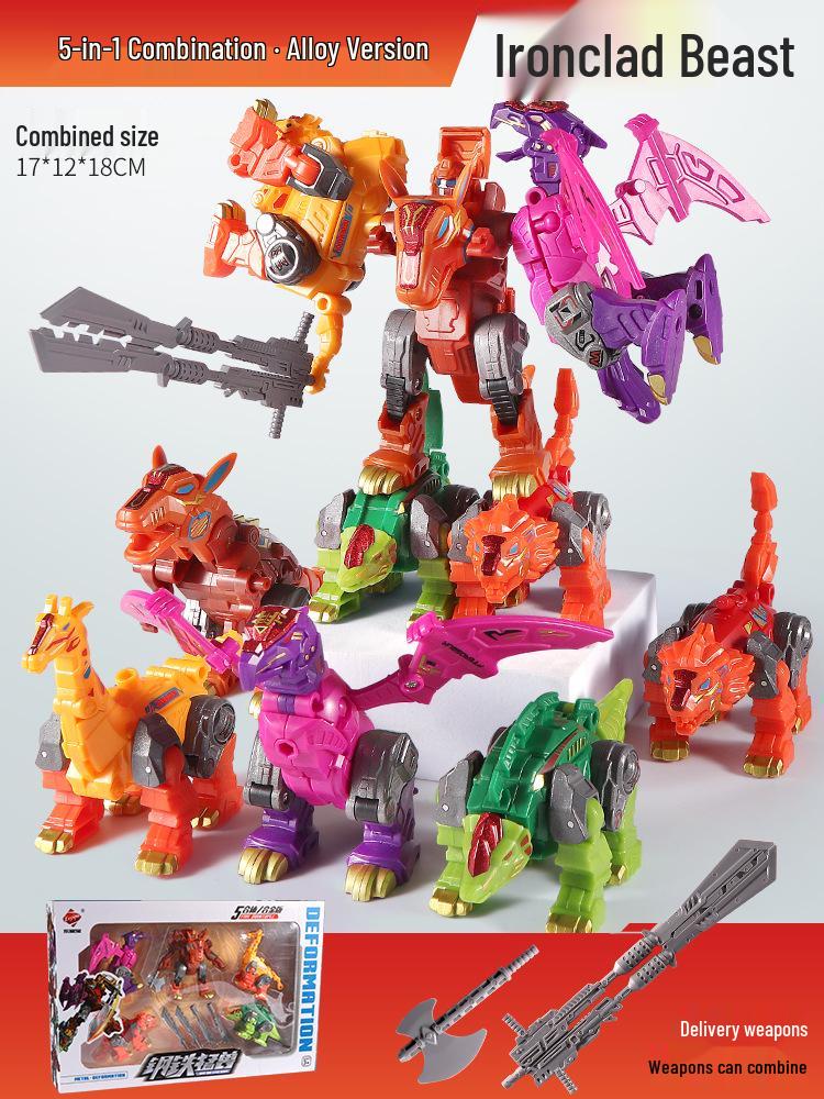 Five-in-One Mecha Alloy Dinosaur Toy: Transforming Robot Tyrannosaurus Rex Grimlock - Perfect Birthday Gift for Boys