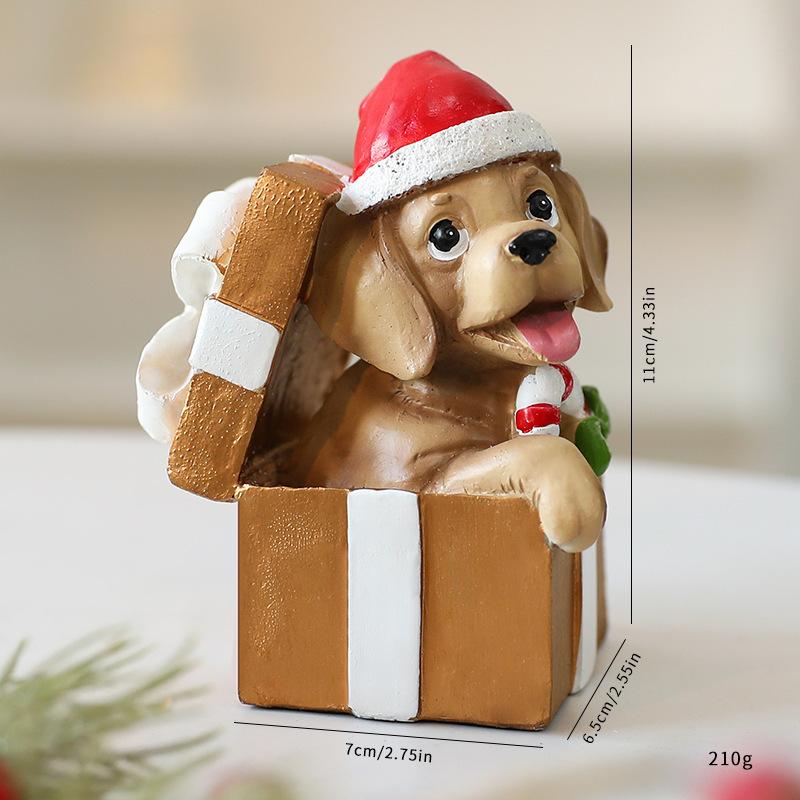 2026 Christmas Puppy Resin Gift Pack Ornaments Cute Dog Decorations for Christmas Window Display Indoor Desk Festive Atmosphere