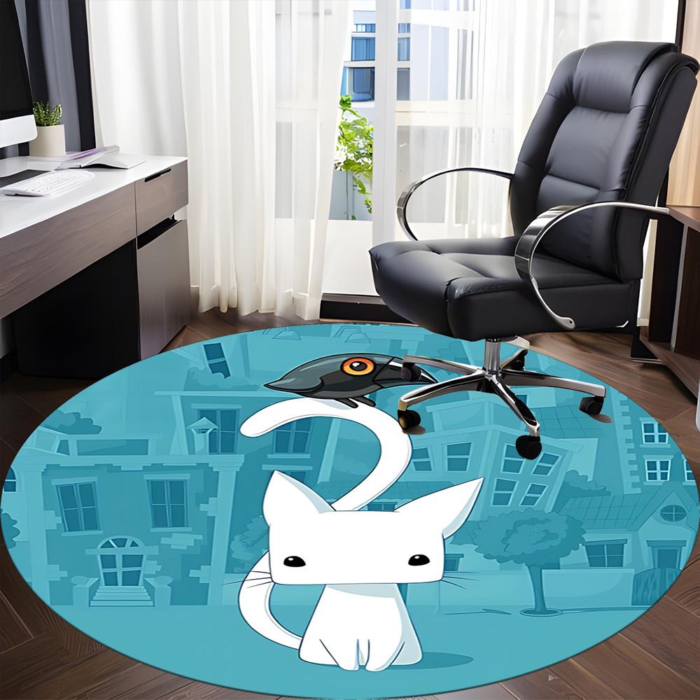 1pc Cat Crow Office Round Area Rug, Indoor Mat Suitable For Office, Under Office Chairs Bedroom Living Room Home Decor, Room Deco172