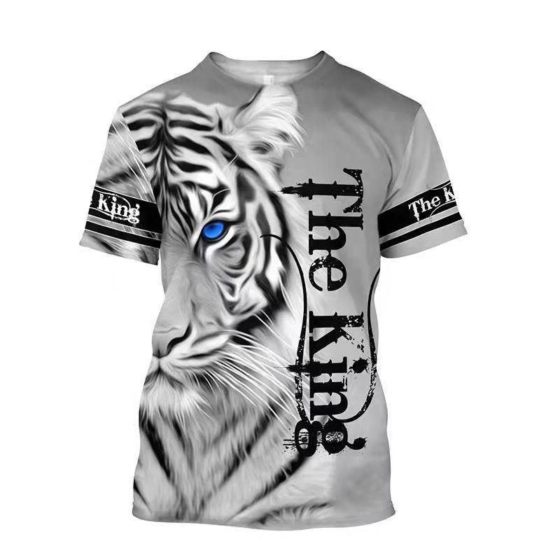 Summer Cross-Border T-Shirt Handsome Lion Animal Digital Printing Men's Casual Loose Sports 3DT Shirt