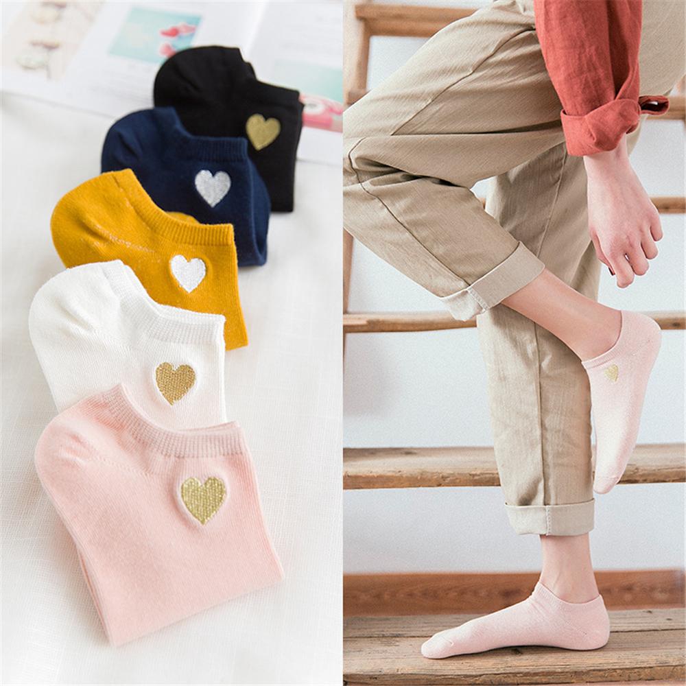 Cute Embroidery Gold Silver Heart Socks Women Lovely Funny Glitter Love Sokken Art Ankle Calcetines Dropship