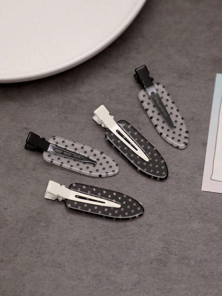 4pcs/Set Acetate Seamless Hairpin, Black & White, Acrylic Alligator Hair Clips, Cute Bangs & Hair Clips Accessories, Hair Accessories For Women