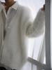 Plush Faux Mink V-Neck Knit Cardigan - Cozy Autumn/Winter Sweater Coat