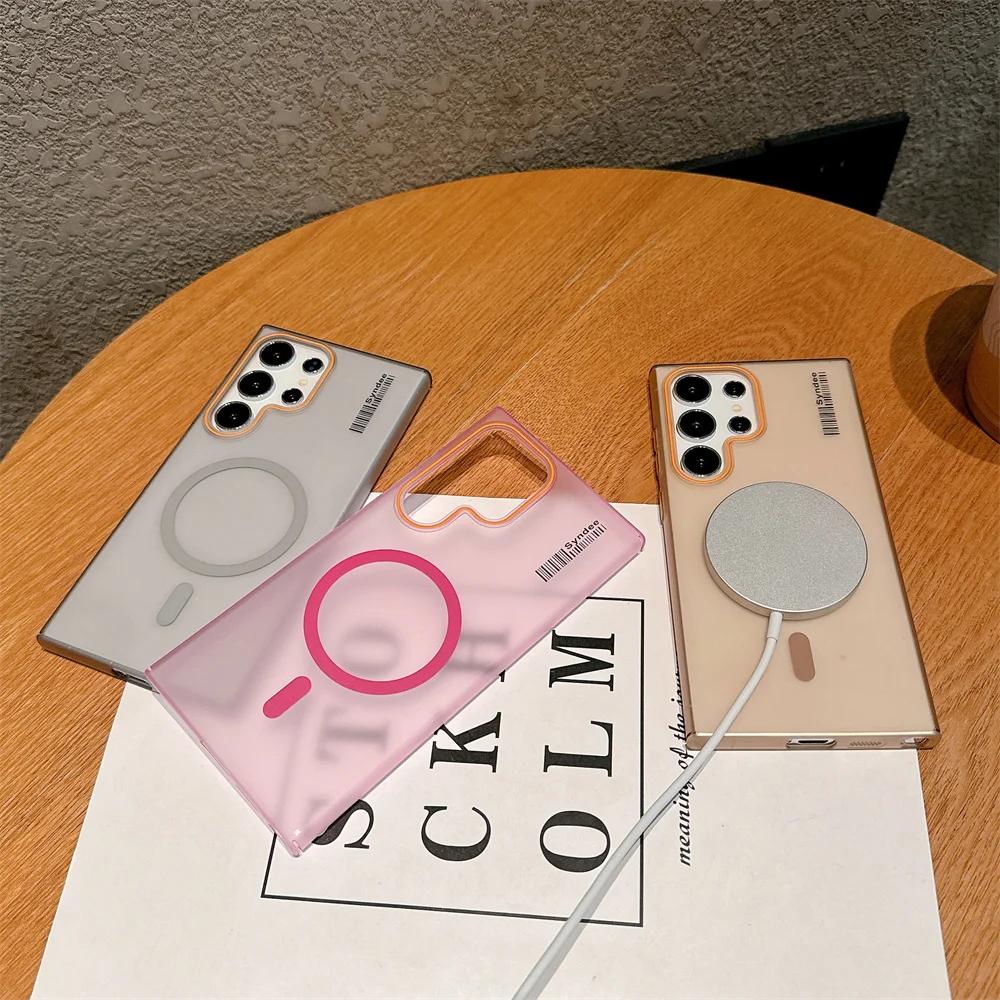 Pentru Magsafe Husă magnetică mată pentru Samsung Galaxy S25 Ultra Plus S24 S23 S22 S21 Note 20 Încărcare ultra wireless Rezistent la șocuri Hard PC Bara de protecție subțire