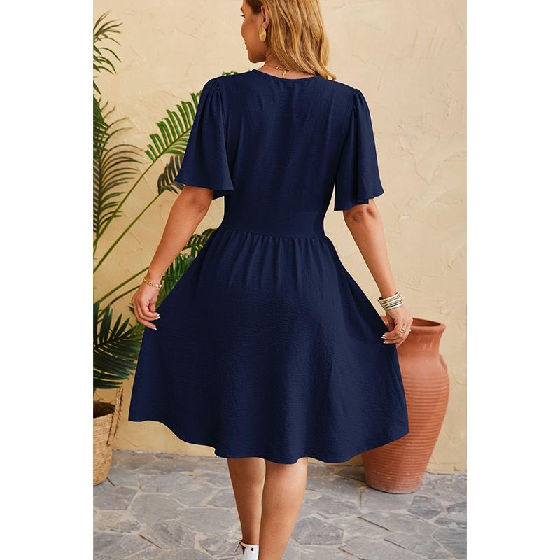 Damen V-Ausschnitt Glockenärmel Kleid Mit Gürtel Eleganter Bodycon Cocktailparty Kleid