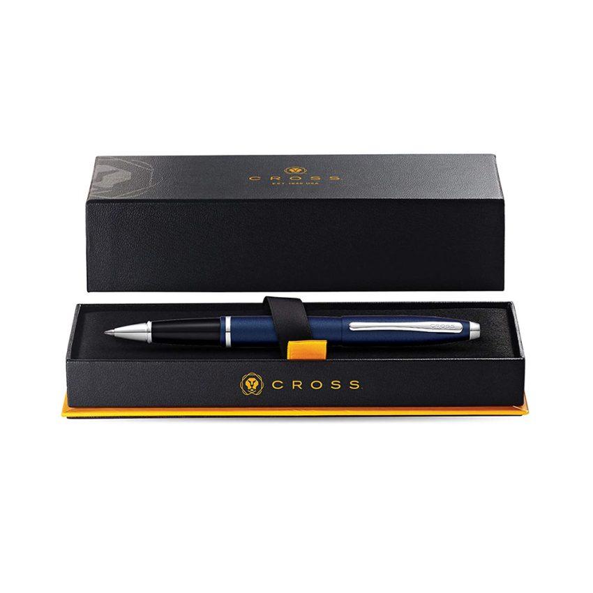Cross Calais Matte Metallic Midnight Blue With Chrome Trim Rollerball Pen