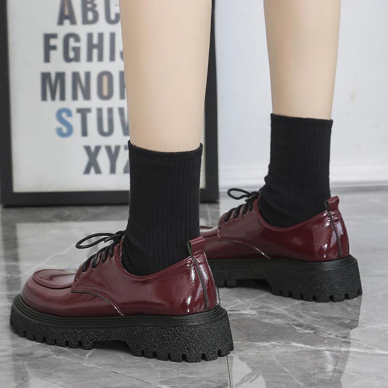 Rimocy Womens Oxford Platform Patent Leather Shoes  Spring Autumn Lace Up Women Flats Vintage Round Toe Casual Shoes Loafers