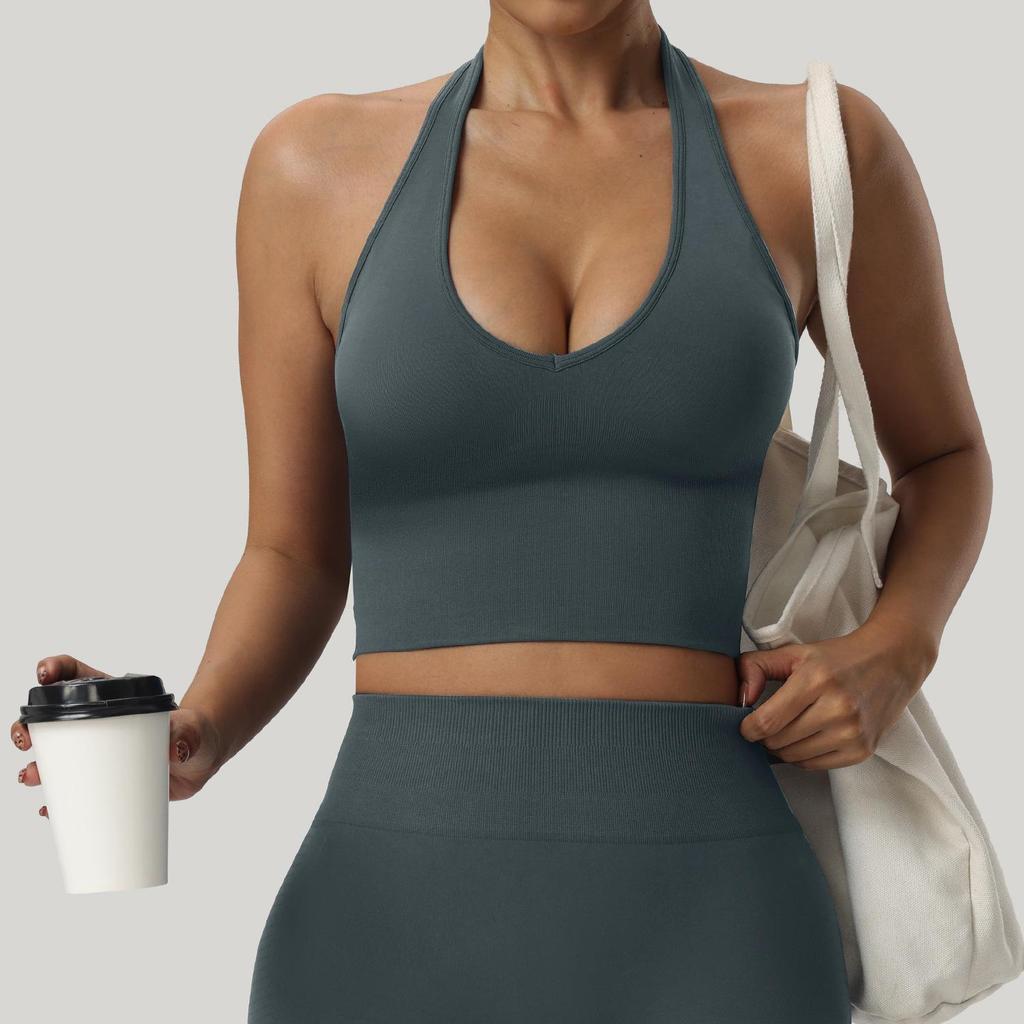 Women's High-Impact Seamless Halter Neck Sports Bra
