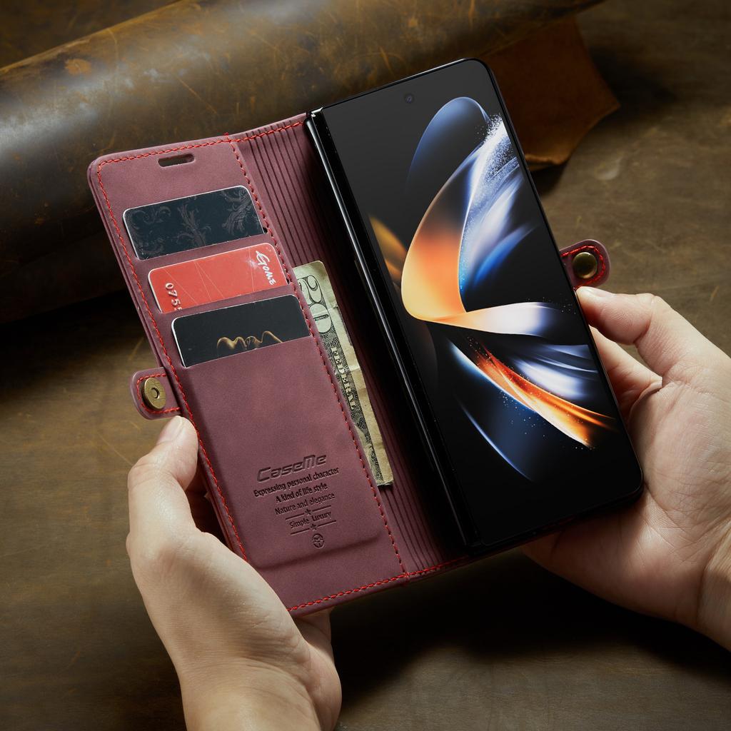 Anti -Scratch Vintage Leather Phone Bag Case For Samsung Galaxy Z Fold4 5g Fold 4 Zfold4 Card Slot Full Protection Cover Coque