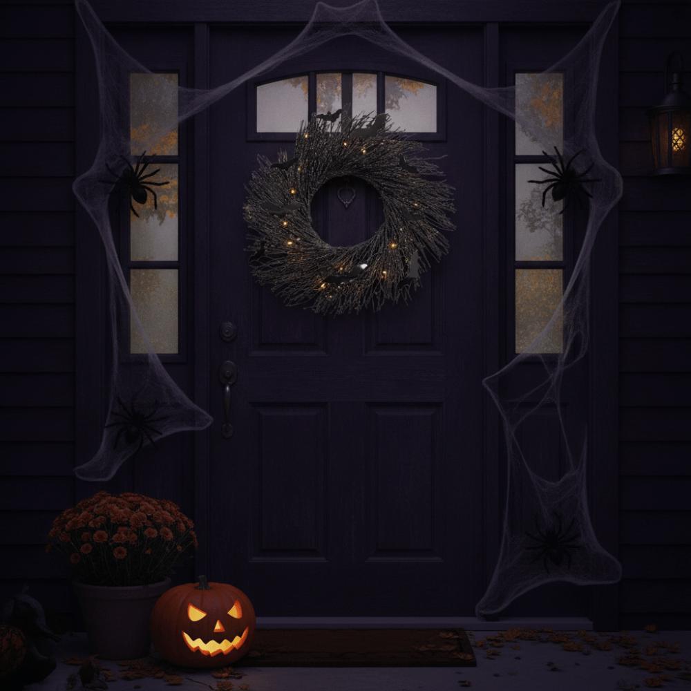 Dark Style Halloween Hanging Garland with Bat Front Door Bat Garland Spooky Halloween Wreath Bar