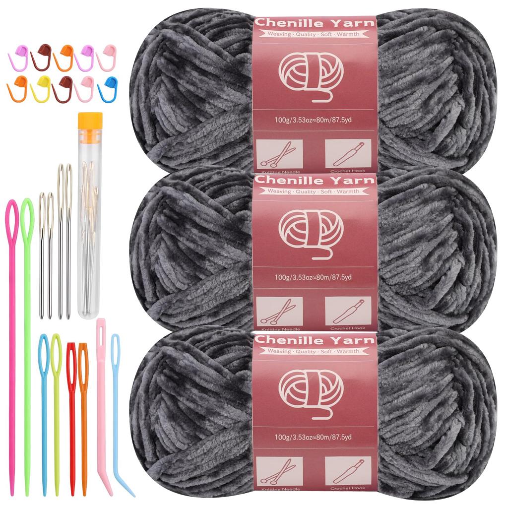 Fenrry 3 * 100g Chenille Yarn for Crocheting Knitting with Big Eye Needles Handcrafts Weaving for Making Blankets Clothes