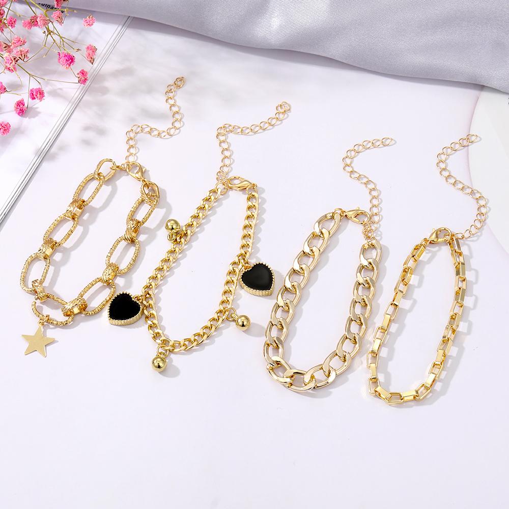 4 Uds. Pulsera bohemia de borla dorada para mujer, joyería elegante de estrella, cuentas de hojas geométricas, pulsera en capas, conjunto de pulsera con dijes