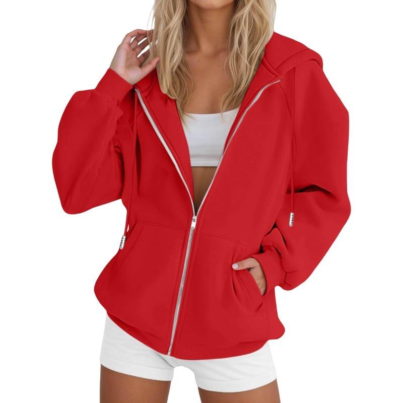 Women's Hooded Sweatshirts Autumn New Lazy Style Casual Loose Zipper Women's Sweatshirts Jackets Fashion Solid Color Streetwear Female Hooded Coats