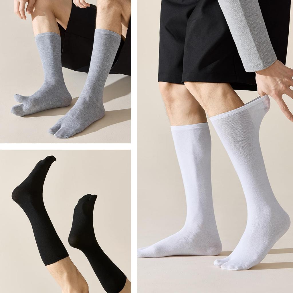 MANJIAMEI Set of Tabi Socks for Men and for and and Sandals 3-Pair Women, Two-Toe Socks, Cotton, Unisex, Moisture-Wicking, Quick-Drying, Breathable,
