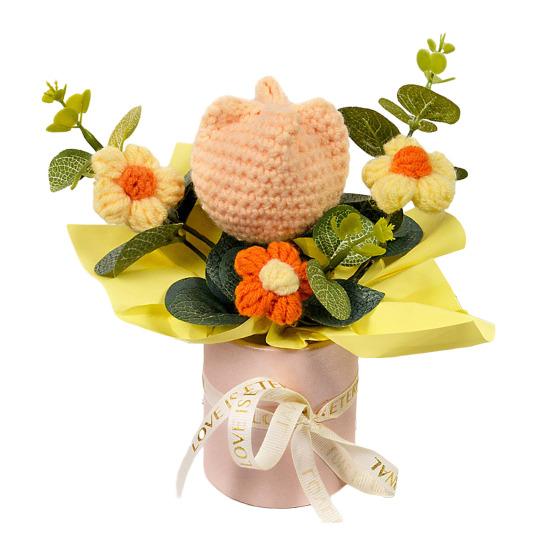 Crochet Flower Bouquet Handmade Artificial Knitted Bouquet Fake Sunflower Carnation Tulip Puff Flowers Gifts for Mother Wife On Birthday Anniversary