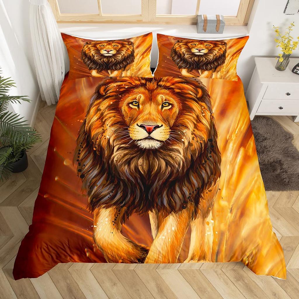 Lion Animals Soft Duvet Cover Lightning Lion Patern Jungle Wildlife Grey Black Bed Cover for Tens Young Boys Young Man Decoration Rom