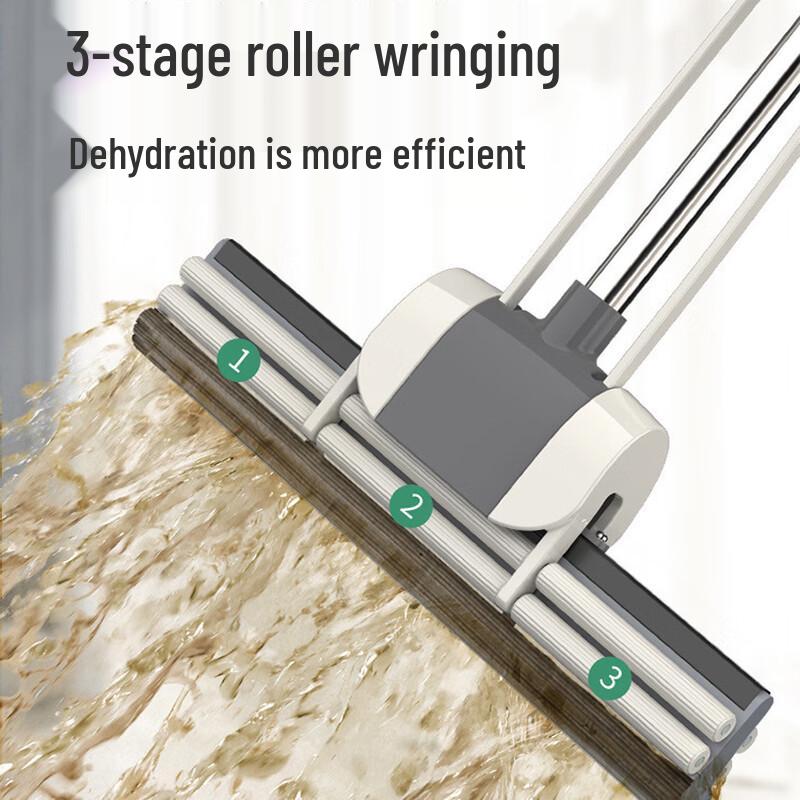 Retractable Roller Sponge Mop with Bucket Set and 2 Mop Heads