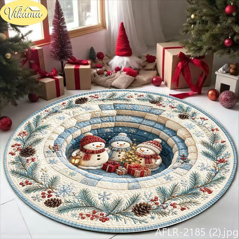 3D Visual Deep-Pile Santa Claus Rug, Retro Patchwork Washable Non-Slip Living Room Carpet, Christmas Home Decor, Xmas Gift Idea
